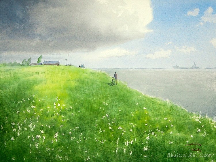 俄罗斯Sergei Temerev的郊外风景水彩画