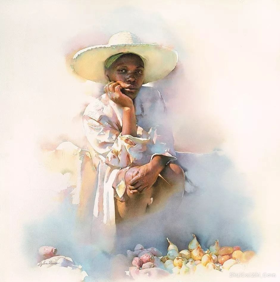  美国迪伦-斯科特.皮尔斯的非洲人物肖像水彩画