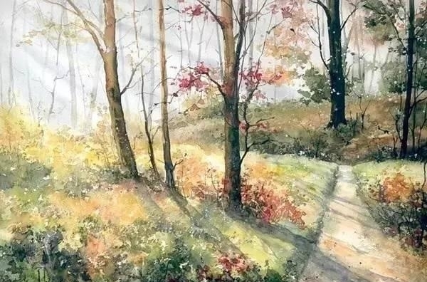 波兰画家Malgorzata Szczecinska森林自然水彩绘