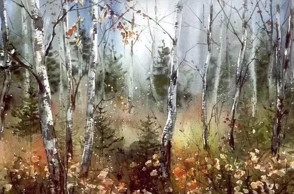 波兰画家Malgorzata Szczecinska森林自然水彩绘